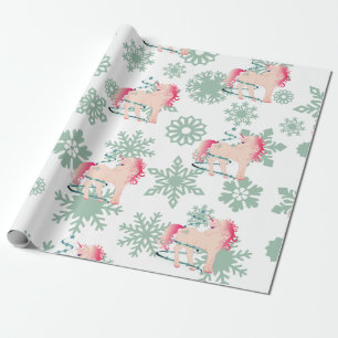 Papier Cadeau Unicorn Cute Girl Whimsical Snowflakes