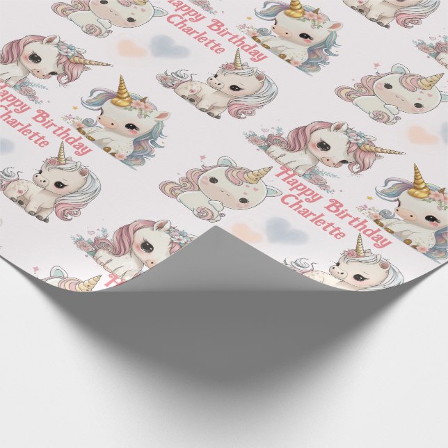 Papier Cadeau Unicorn Cuteness Overload Ajouter Nom de la fille  (Coin)