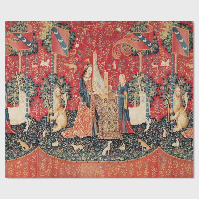 PAPIER CADEAU UNICORN ET DAME JOUER ORGE AVEC ANIMAUX (Plat)