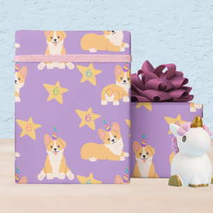Papier Cadeau Unicorn fille Anniversaire, Corgi âge personnalisé