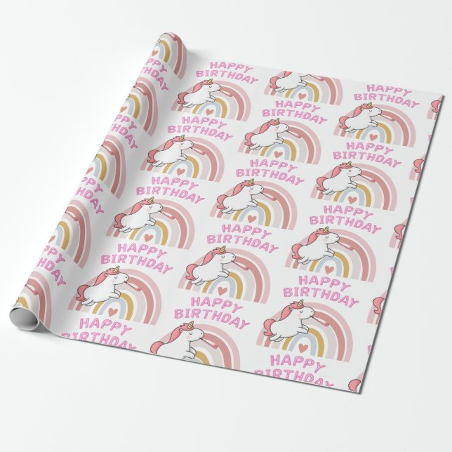 Papier Cadeau Unicorn Joyeux anniversaire  (Déroulé)