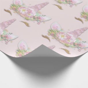 Papier Cadeau Unicorn Parties scintillant brillante rose or flor