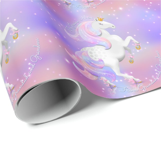 Papier Cadeau Unicorn Princess Candy Floss Sparkles Personnalisé (Coin rond)