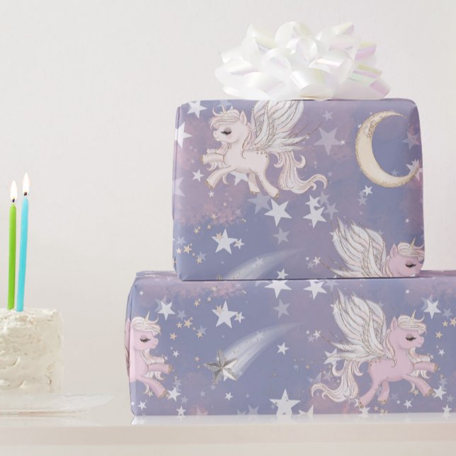 Papier Cadeau Unicorn Purple mauve fille étoiles lunaire (Créateur téléchargé)