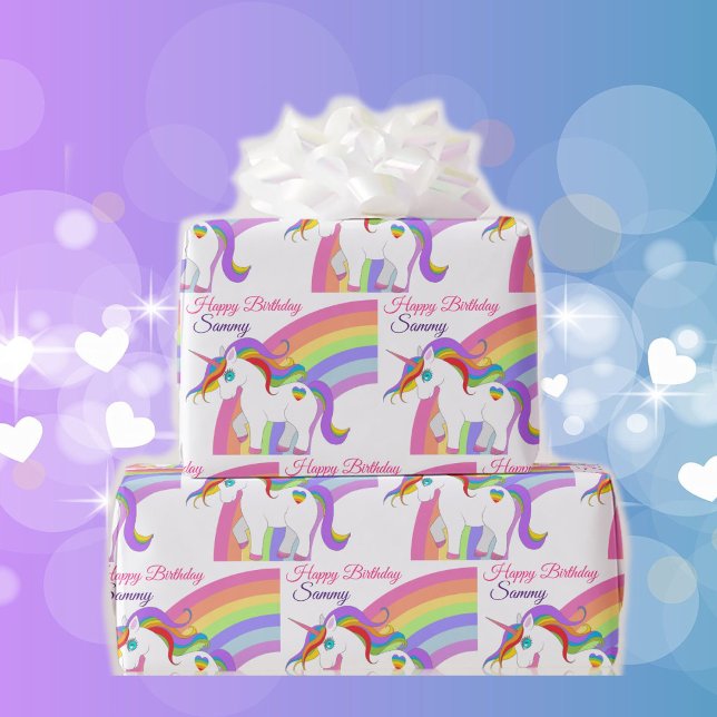 Papier Cadeau Unicorn Rainbow Personnaliser Nom Petite Fille (Créateur téléchargé)