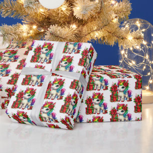Papier Cadeau Unicorne carrelée Festive Noël