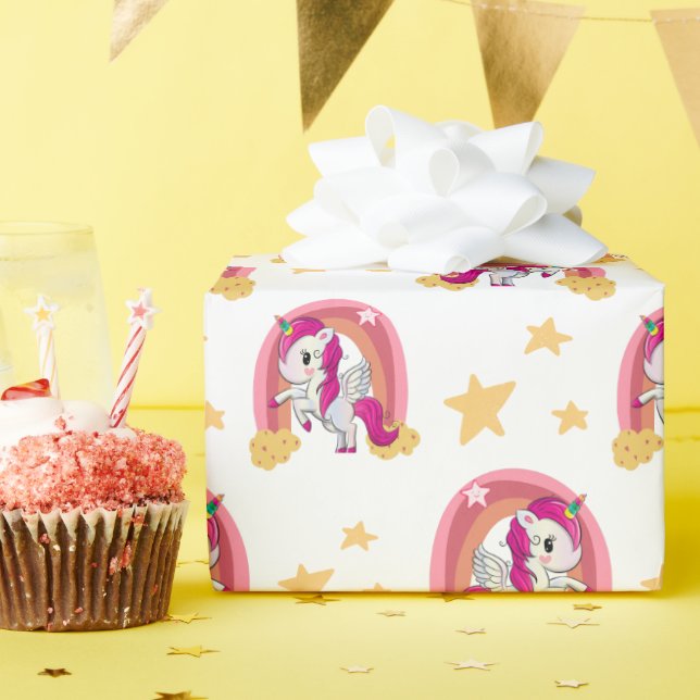Papier Cadeau Unicorne Enchanteur coloré (Fête d'anniversaire)