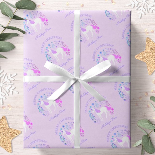 Papier Cadeau Unicorne Noël Fête Personalisée Purple (Créateur téléchargé)