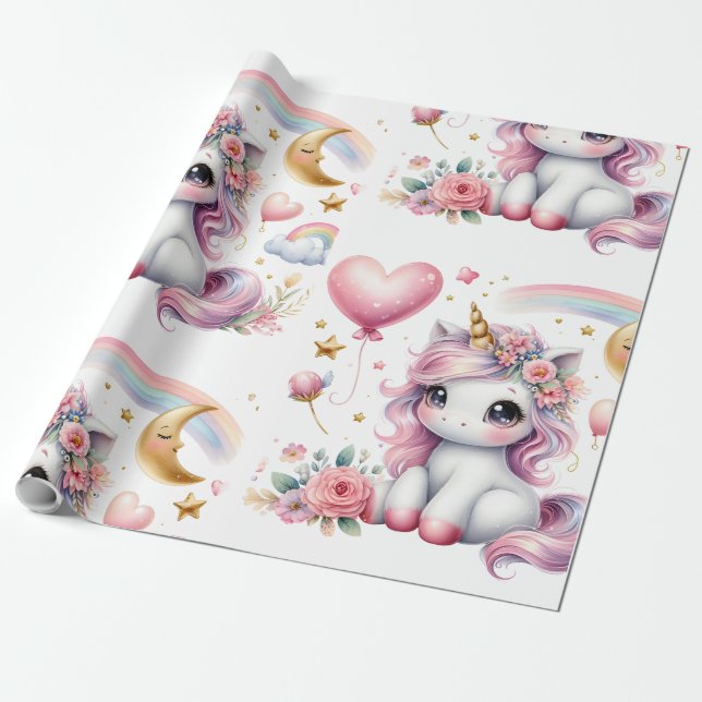Papier Cadeau Unicorne rose (Déroulé)