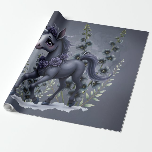 Papier Cadeau Unicorne stylisée dans la splendeur florale. (Déroulé)