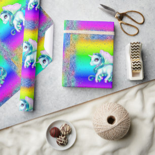 Papier Cadeau Unicornes de Parties scintillant arc-en-ciel