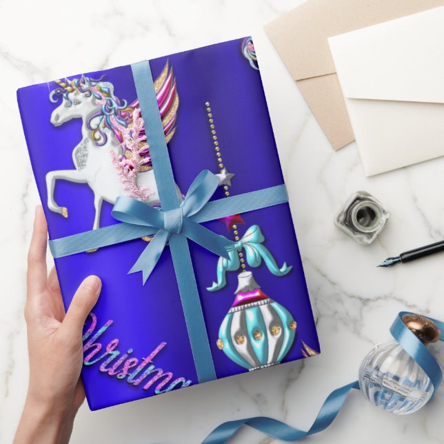 Papier Cadeau Unicornes magiques Noir bleu foncé Noël (Cadeaux)
