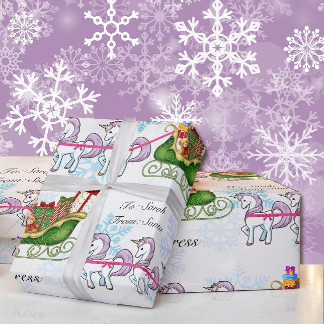 Papier Cadeau Unicornes tirer Père Noël Sleigh Ajouter le nom de (Créateur téléchargé)