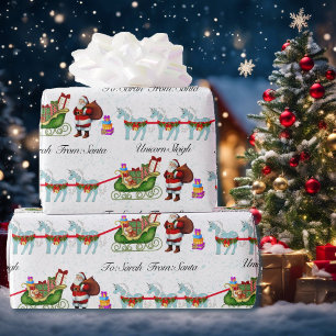 Papier Cadeau Unicorns Hitté À Père Noël Sleigh Ajouter Nom