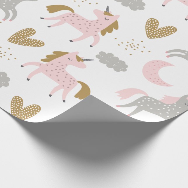 Papier Cadeau Unicorns rose Grey Magique mignonne fille Motif Bo (Coin)