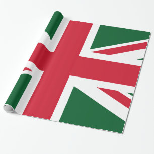 Papier Cadeau Union Jack de Noël ~ Rouge, Vert et Blanc