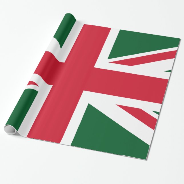 Papier Cadeau Union Jack de Noël ~ Rouge, Vert et Blanc (Déroulé)
