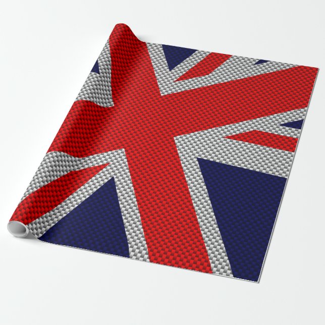 Papier Cadeau Union Jack sur l'impression en fibre de carbone (Déroulé)