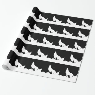 Papier Cadeau Unique Noir & Blanc Pop Art Wolf Silhouette