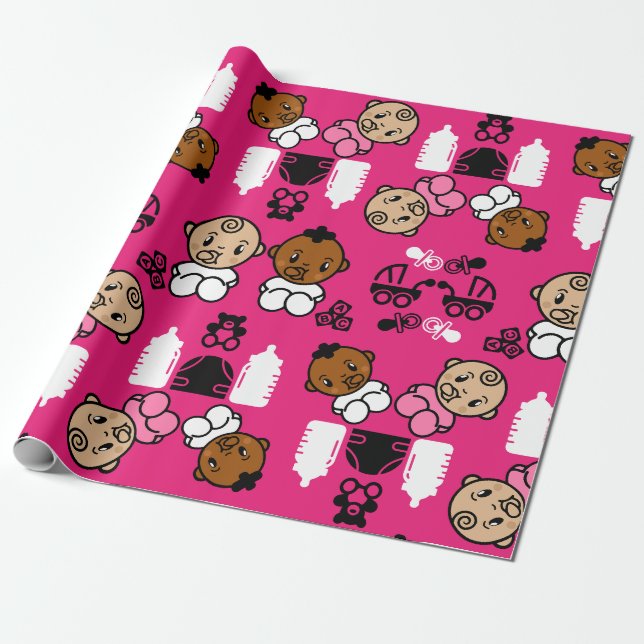 Papier Cadeau Unique rose nouveau cadeau bébé (Déroulé)