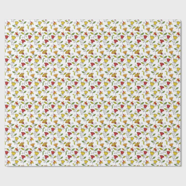 Papier Cadeau Unrolled and flat sheets of floral wrapping paper  (Plat)