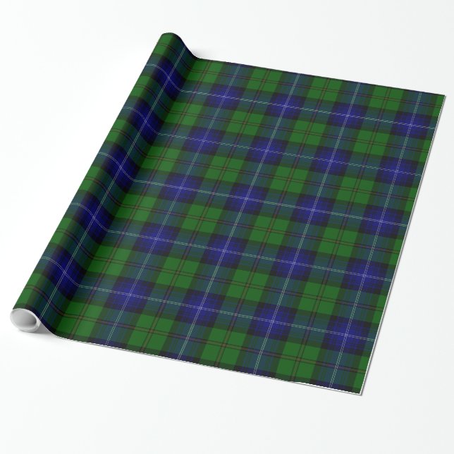 Papier Cadeau Urquhart tartan bleu vert plaid (Déroulé)
