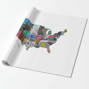 Papier Cadeau US American United States Map Flag License Plate A