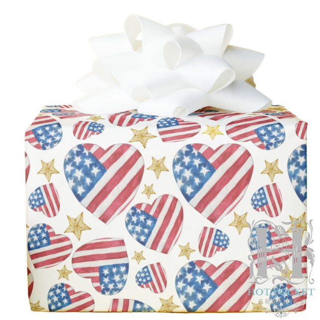 Papier Cadeau USA 250e anniversaire 4 juillet Rétro cœurs (Créateur téléchargé)
