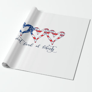 Papier Cadeau USA Drapeau Patriotique Coeurs 4 juillet Sweet Lan