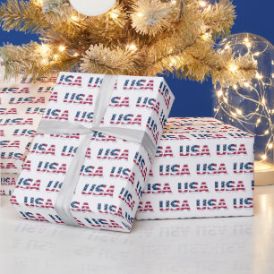 Papier Cadeau "USA" en Blancs rouges et Bleus