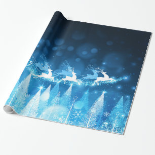 Papier Cadeau Vacances de Chistmas - Père Noël bleu et Sleigh