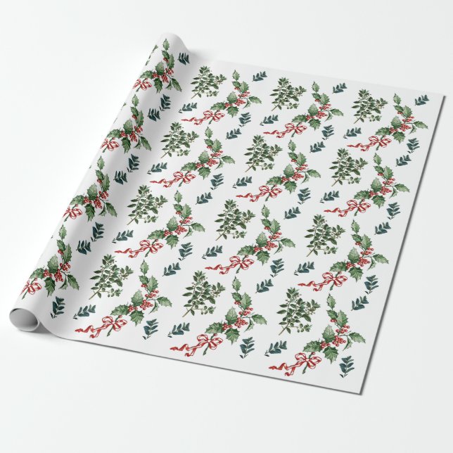 Papier Cadeau Vacances de Noël À feuillage persistant Vacances V (Déroulé)