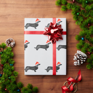 Papier Cadeau Vacances de Noël de Santa dachsund aquarelle noir