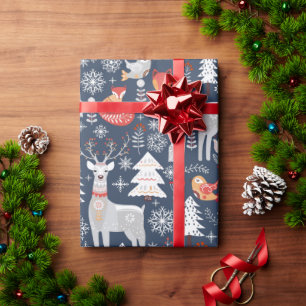 Papier Cadeau Vacances de Noël des animaux des bois scandinaves