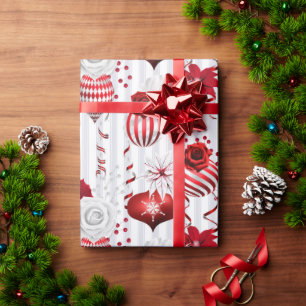 Papier Cadeau Vacances de Noël Rouge et Blanc