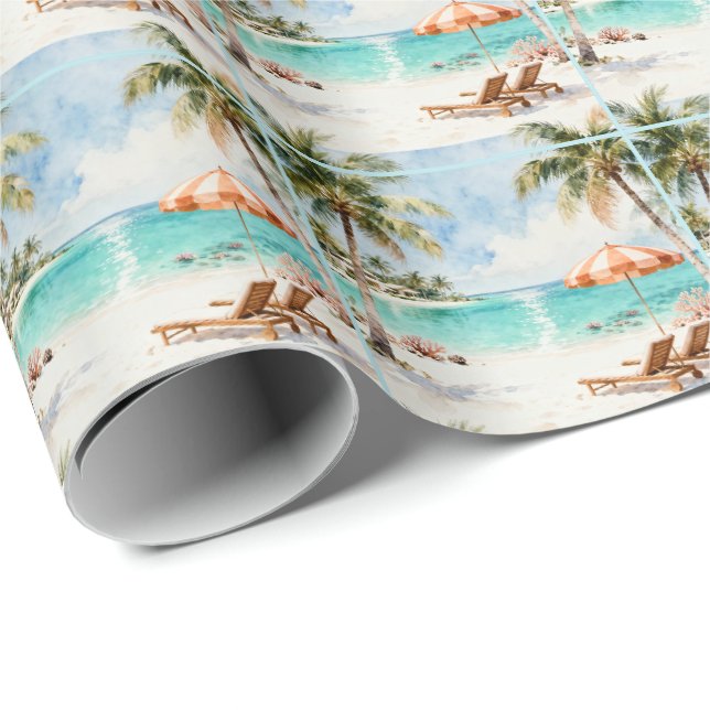 Papier Cadeau Vacances d'été Resort Tropical (Coin rond)
