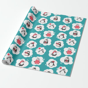 Papier Cadeau Vacances d'hiver de pingouin
