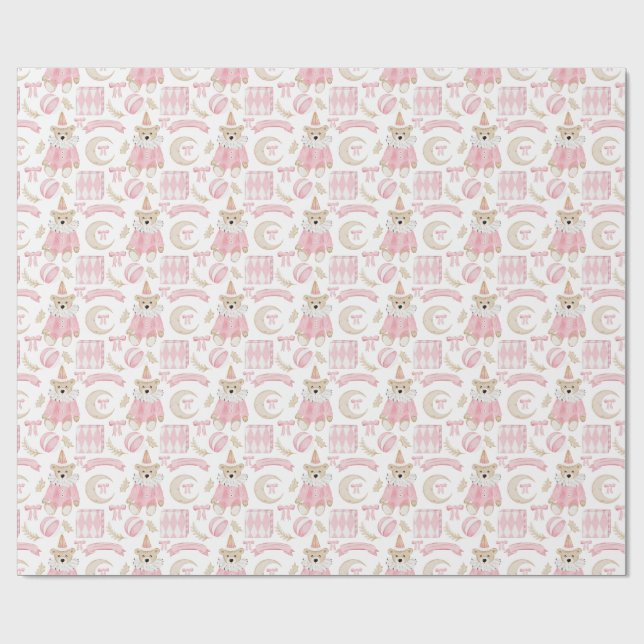 Papier Cadeau Vacances d'hiver Pink ours enfants motif (Plat)