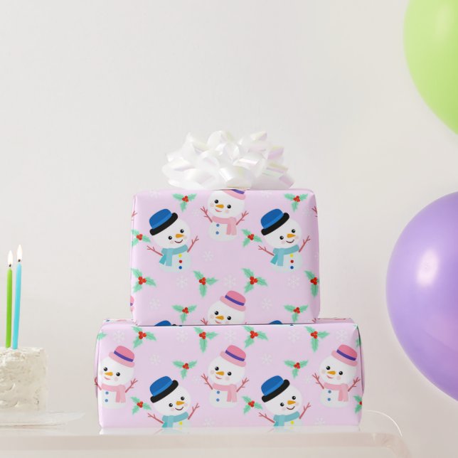 Papier Cadeau Vacances d'hiver Pink Snowman | Noël (Cadeaux de fête)