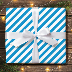Papier Cadeau Vacances diagonales triées Bleu simple Blanc