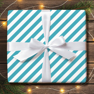 Papier Cadeau Vacances diagonales triées Turquoise blanc simple