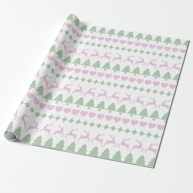 Papier Cadeau Vacances Doux moche Motif Vert & Rose (Déroulé)