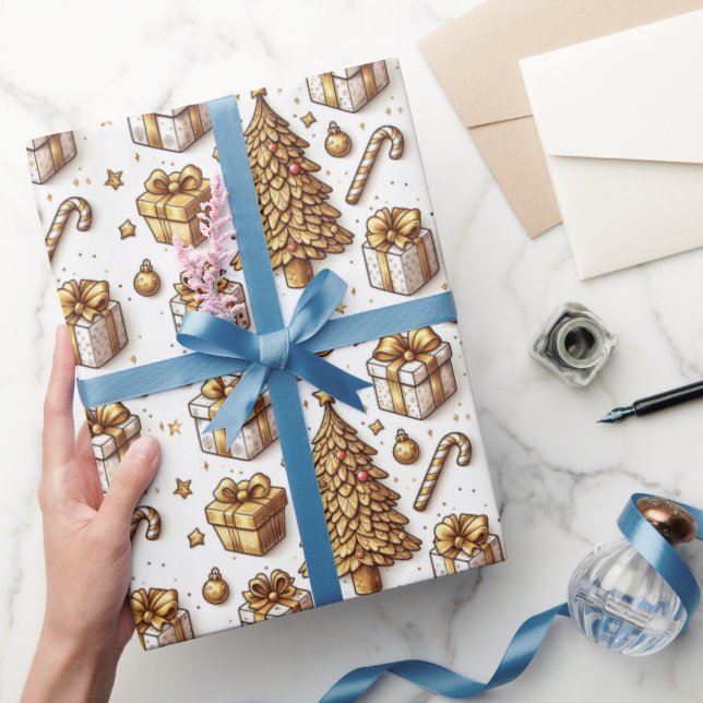 Papier Cadeau Vacances en or  (Cadeaux)