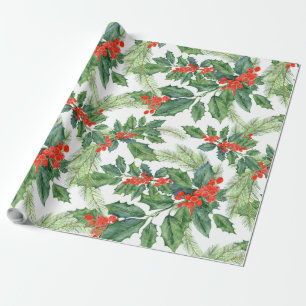 Papier Cadeau Vacances envelopper Holly Berries