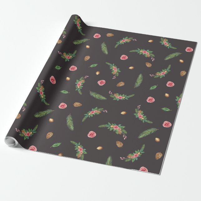 Papier Cadeau Vacances envelopper rose rose et pin (Déroulé)