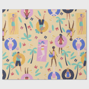 Papier Cadeau vacances été plage palmiers tropicaux crabes