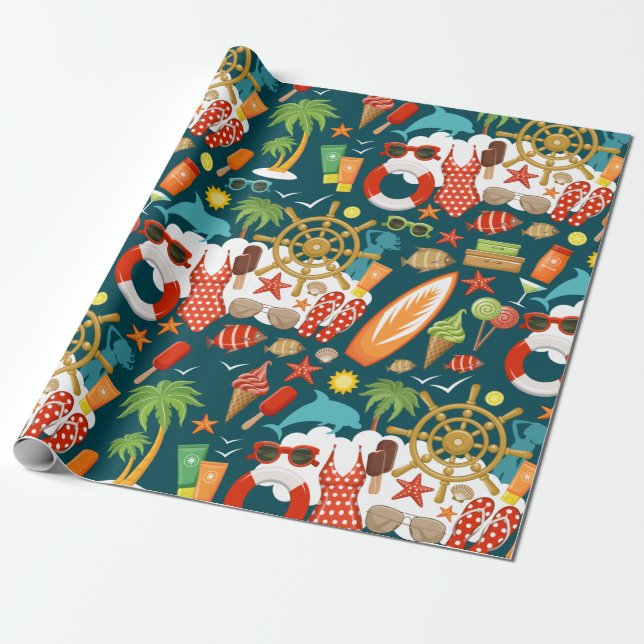Papier Cadeau vacances fête d'été plage motif (Déroulé)