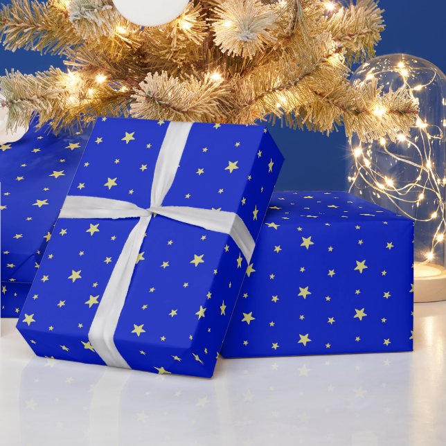 Papier Cadeau Vacances Gold Stars sur Blue (Vacances)