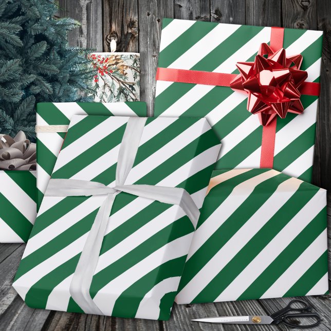 Papier Cadeau Vacances grand vert forêt (Forest Green Wide Stripe Holiday Wrapping Paper in 6 and 15 foot 30 Inch Width Rolls.)