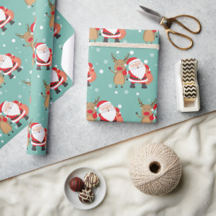 Papier Cadeau Vacances le père noël de Noël et vert en bon état